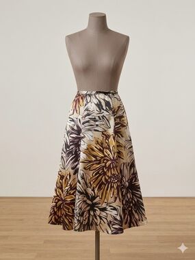 Chico's A-Line Floral Skirt in Mustard, Ivory, and Deep Plum